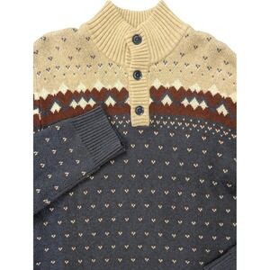 United By Blue Men's Fair Isle Quarter Button Up Sweater XL Cotton Merino Wool